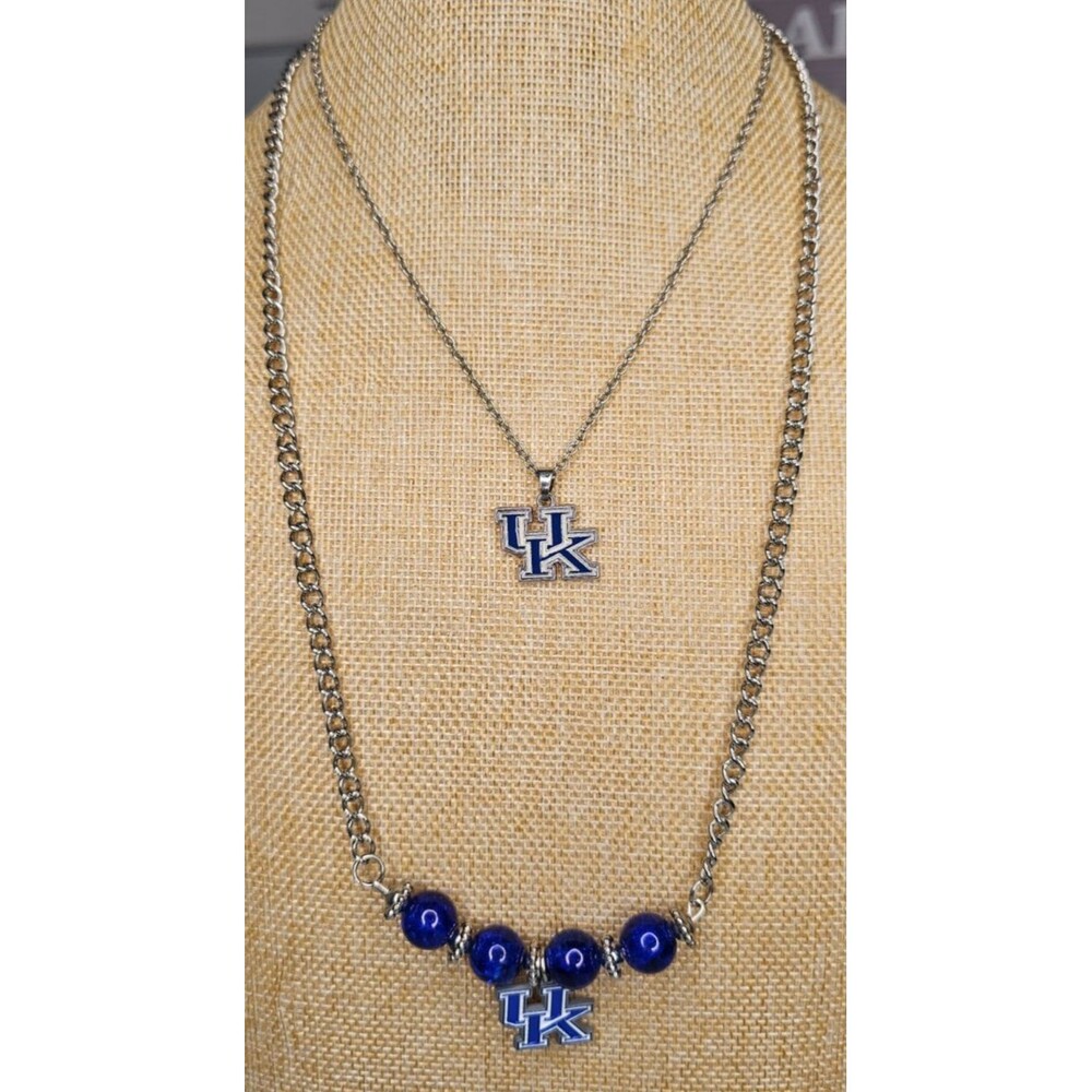 University of Kentucky Lot of 2 Silver Tone Blue Pendant Necklaces